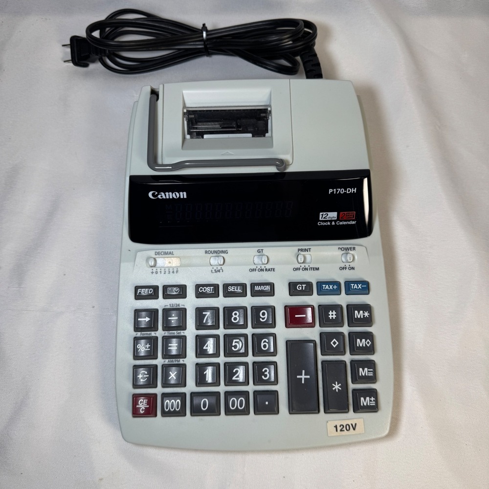 Canon P170-DH Printing Calculator 12 Digit 2 Color Print Clock Calendar Gray